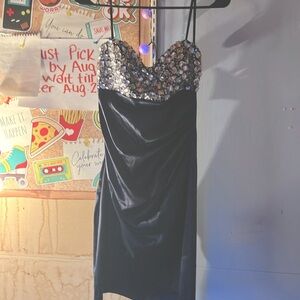 Prom, dresses, black dress, strapless, bling, 11/12, B.Darlin, cheap, no flaws